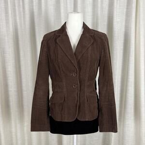 Villager Blazer Jacket Womens 8 Brown Corduroy Two Button Tailored Lined Classic